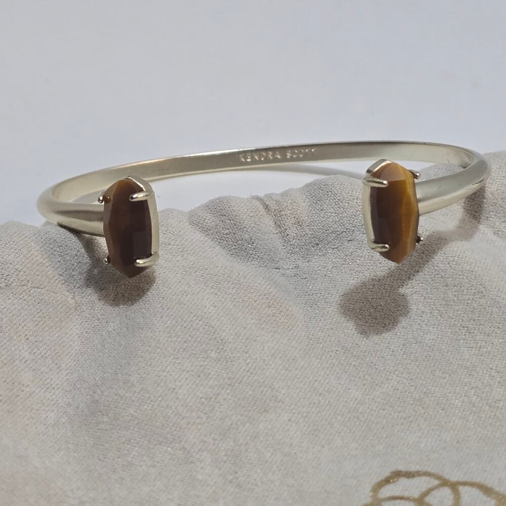 KENDRA SCOTT Tiger's Eye and Gold‎ Open Cuff Pinch Bracelet